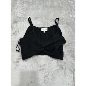 FRESHMAN 1996 Tank Cami Women's Size Large Black Ribbed Stretch Cropped See Desc